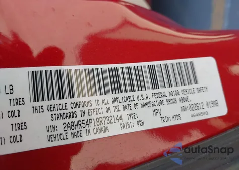 2008 Chrysler Town & Country Touring from USA, damaged, VIN 2A8HR54P18R732144